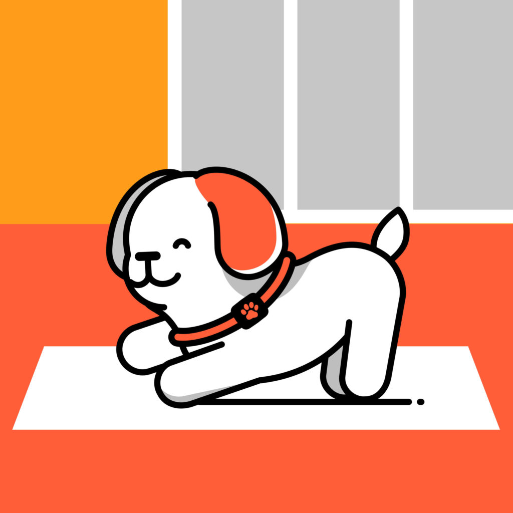 PitPat mascot Patch doing yoga