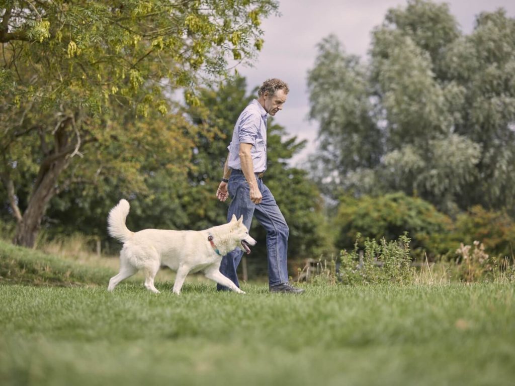 Walking a white dog