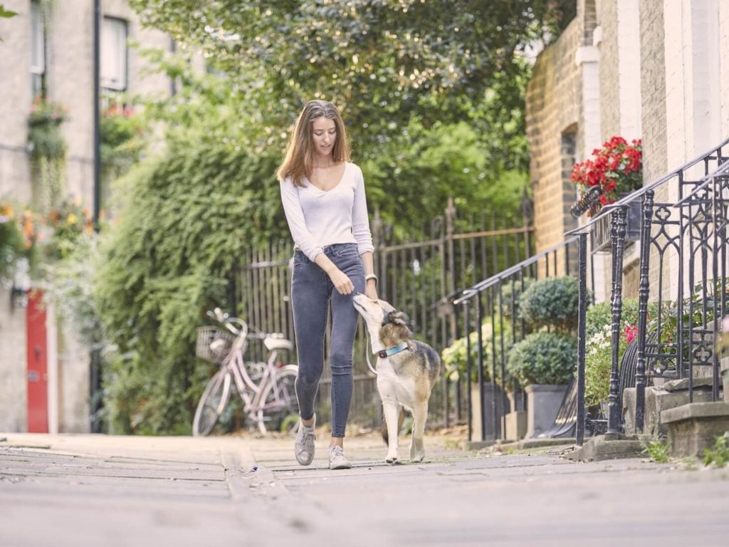 Woman walking a dog