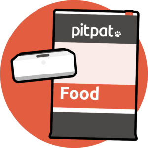 Icon showing a bag of PitPat food and PitPat weighing bowl