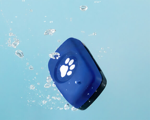 Blue PitPat GPS submerged in water