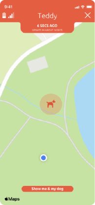 Location feature in the PitPat app showing a dog's current location