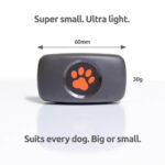 PitPat GPS with measurements 60mm long and 30g heavy. Text reading Super small. Ultra light. Suits every dog. Big or small.