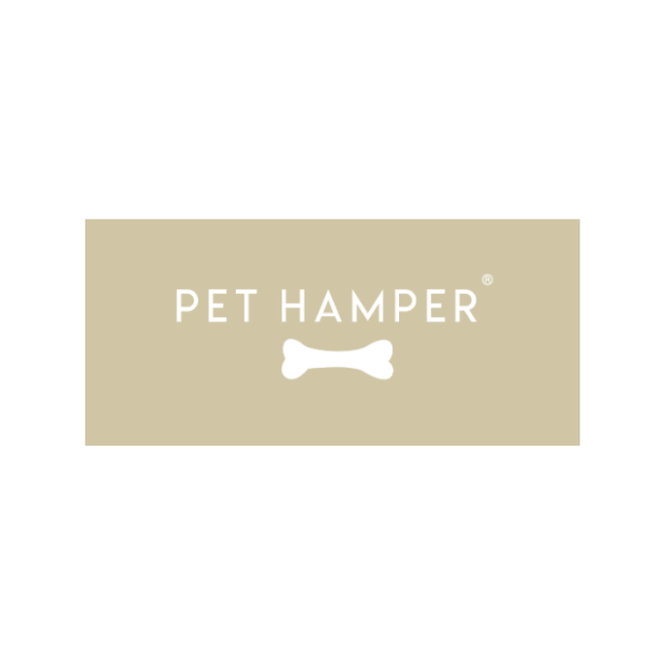 Pet Hamper logo in white on a beige background with a white dog bone
